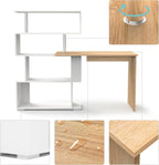 Computer Desk Corner with 4-Tier Storage Bookshelves Rotatable