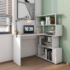 Computer Desk Corner with 4-Tier Storage Bookshelves Rotatable