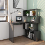 Computer Desk Corner with 4-Tier Storage Bookshelves Rotatable