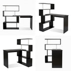 Computer Desk Corner with 4-Tier Storage Bookshelves Rotatable