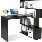 Computer Desk Corner with 4-Tier Storage Bookshelves Rotatable
