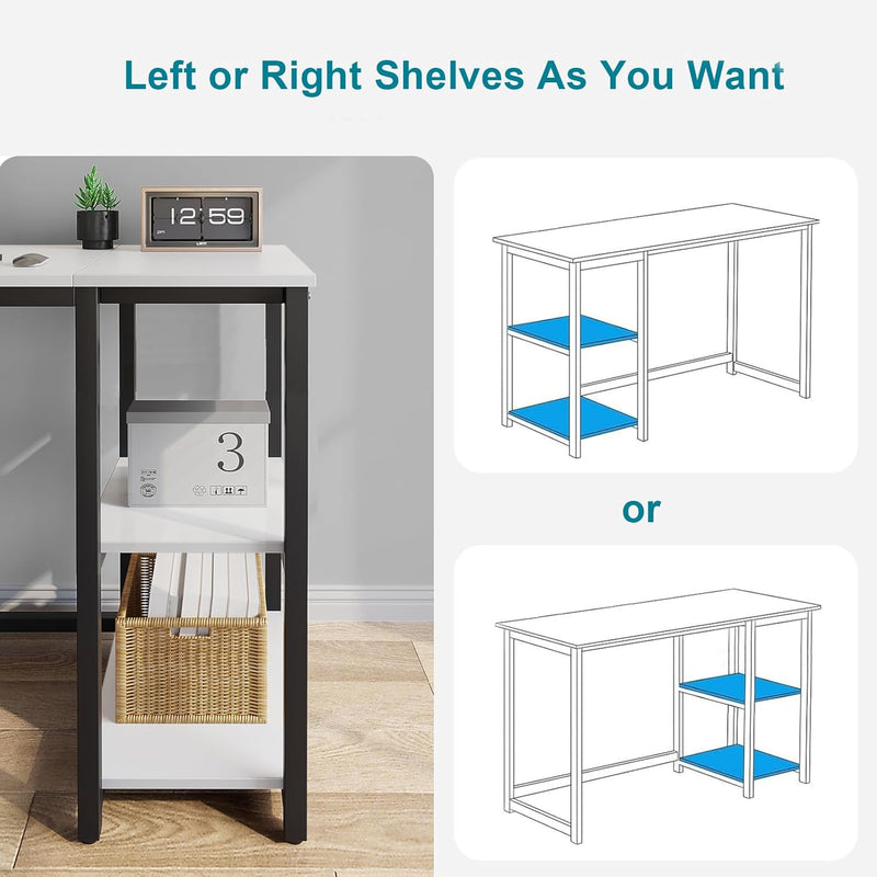 Computer Desk with 2-Tier Shelves Sturdy Home