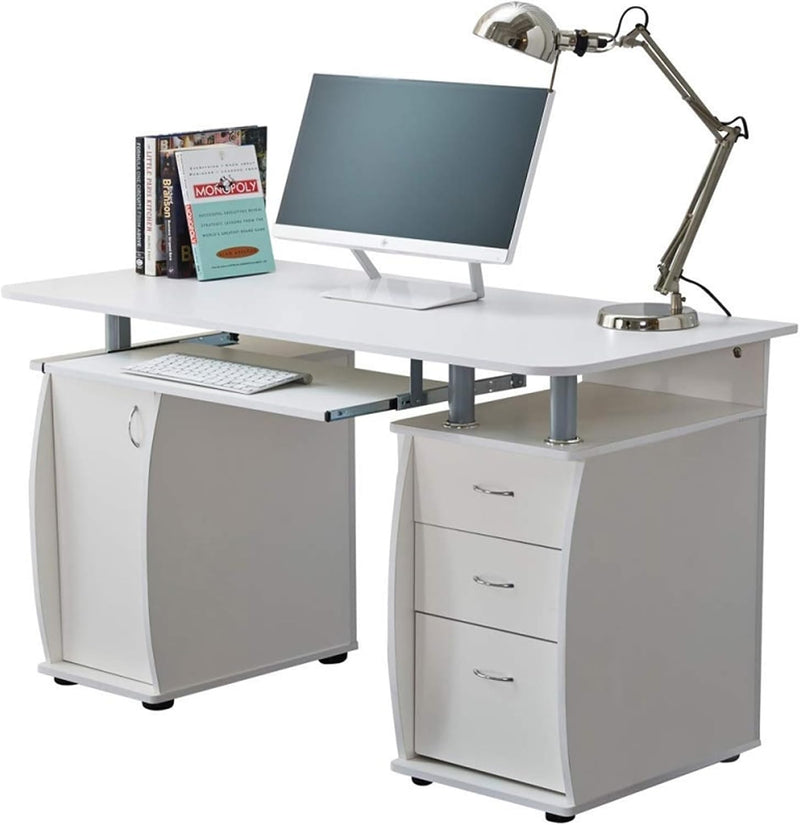 Computer Desk with 3 Drawers Cupboard Keyboard Shelf