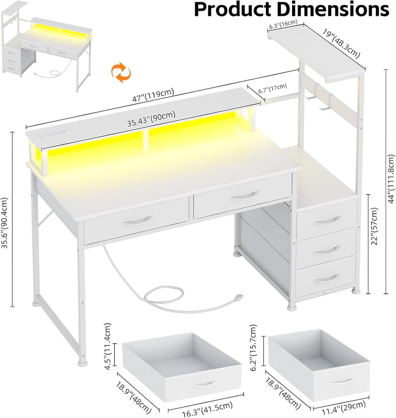 Computer Desk with 6 Fabric Drawers Reversible