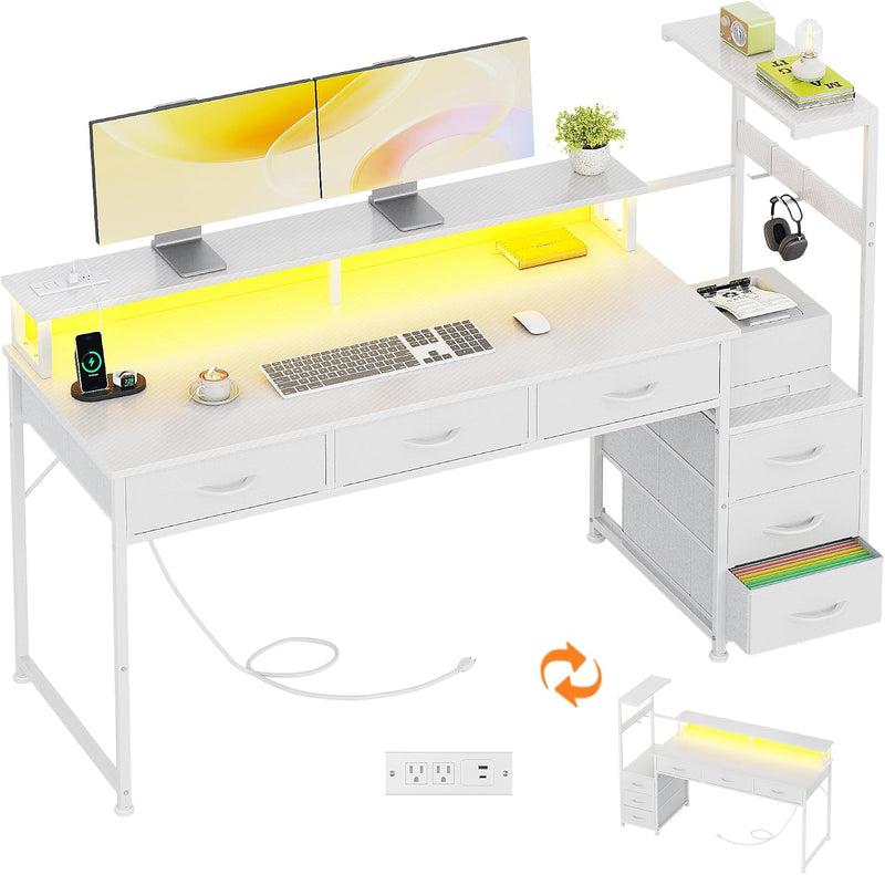 Computer Desk with 6 Fabric Drawers Reversible