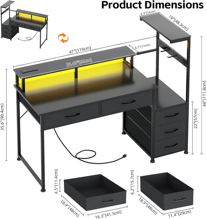 Computer Desk with 6 Fabric Drawers Reversible