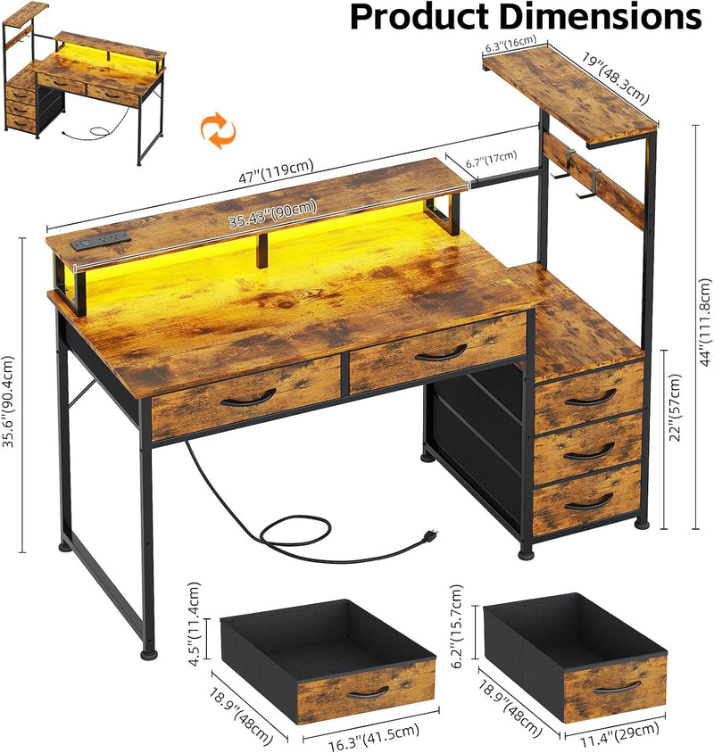 Computer Desk with 6 Fabric Drawers Reversible