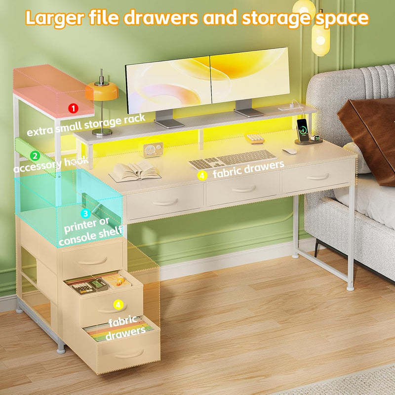 Computer Desk with 6 Fabric Drawers Reversible
