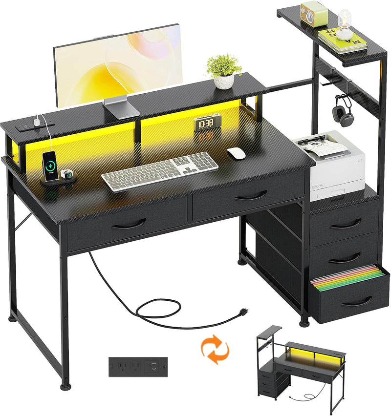 Computer Desk with 6 Fabric Drawers Reversible