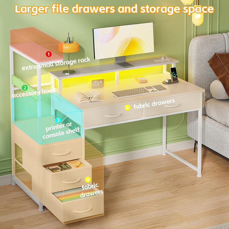Computer Desk with 6 Fabric Drawers Reversible