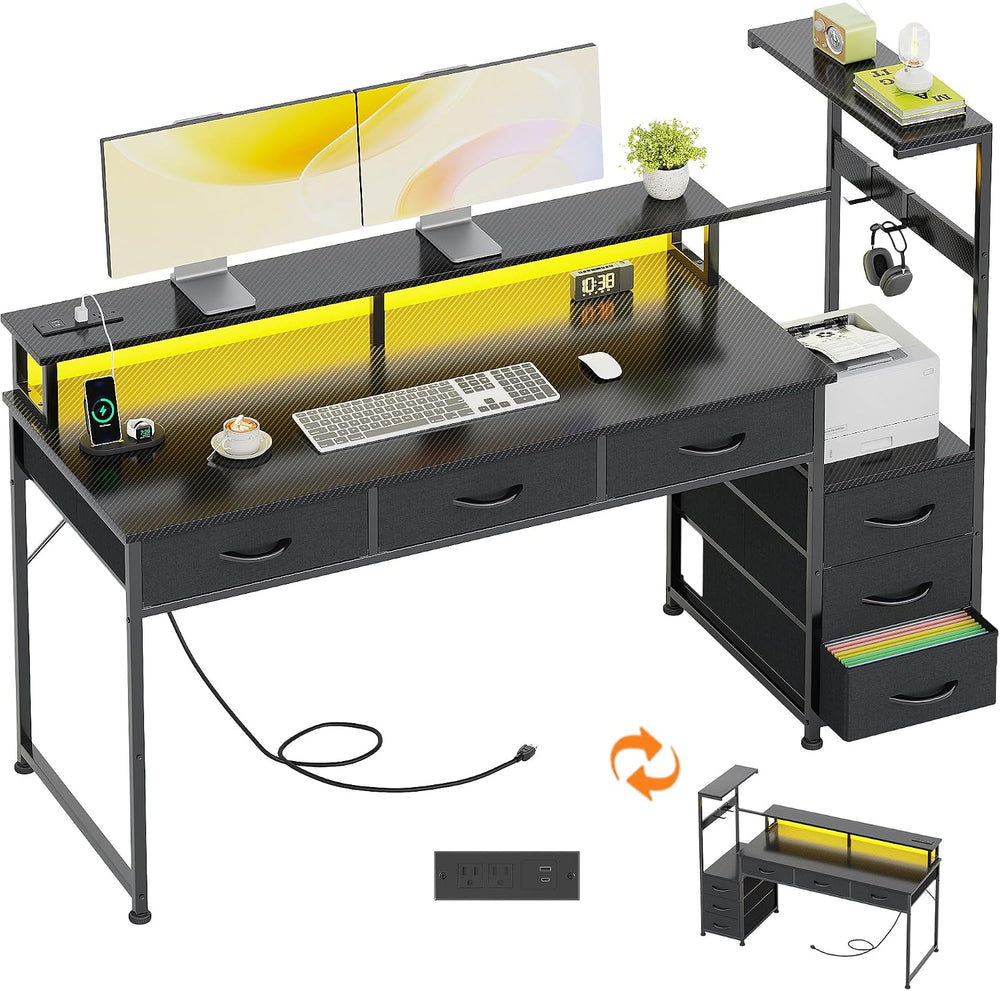 Computer Desk with 6 Fabric Drawers Reversible