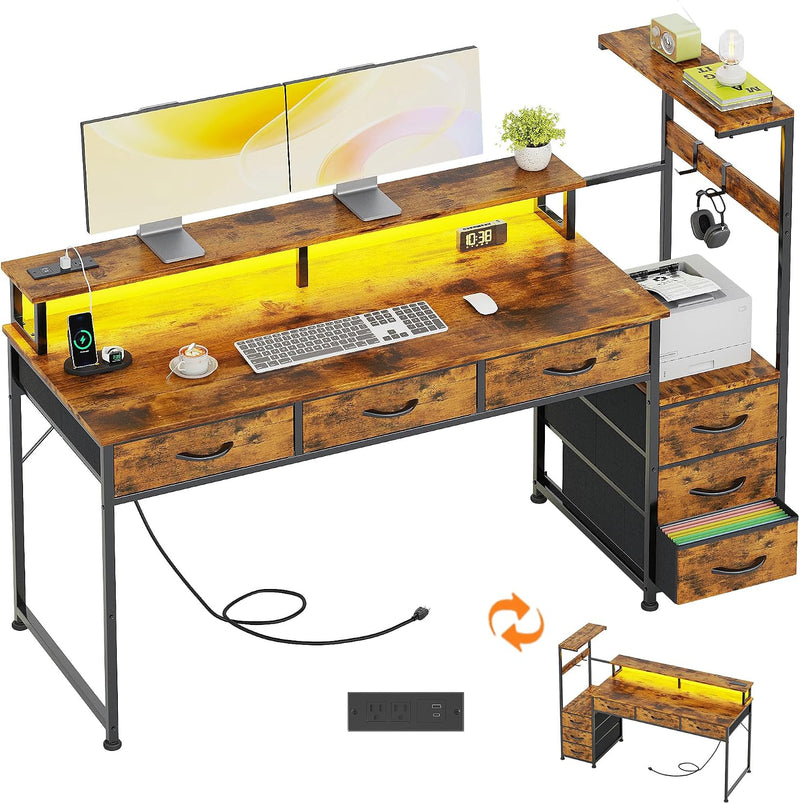 Computer Desk with 6 Fabric Drawers Reversible