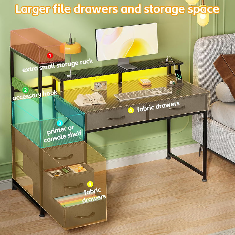 Computer Desk with 6 Fabric Drawers Reversible
