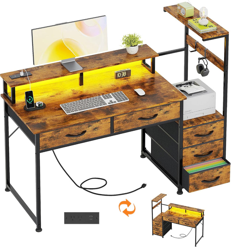 Computer Desk with 6 Fabric Drawers Reversible