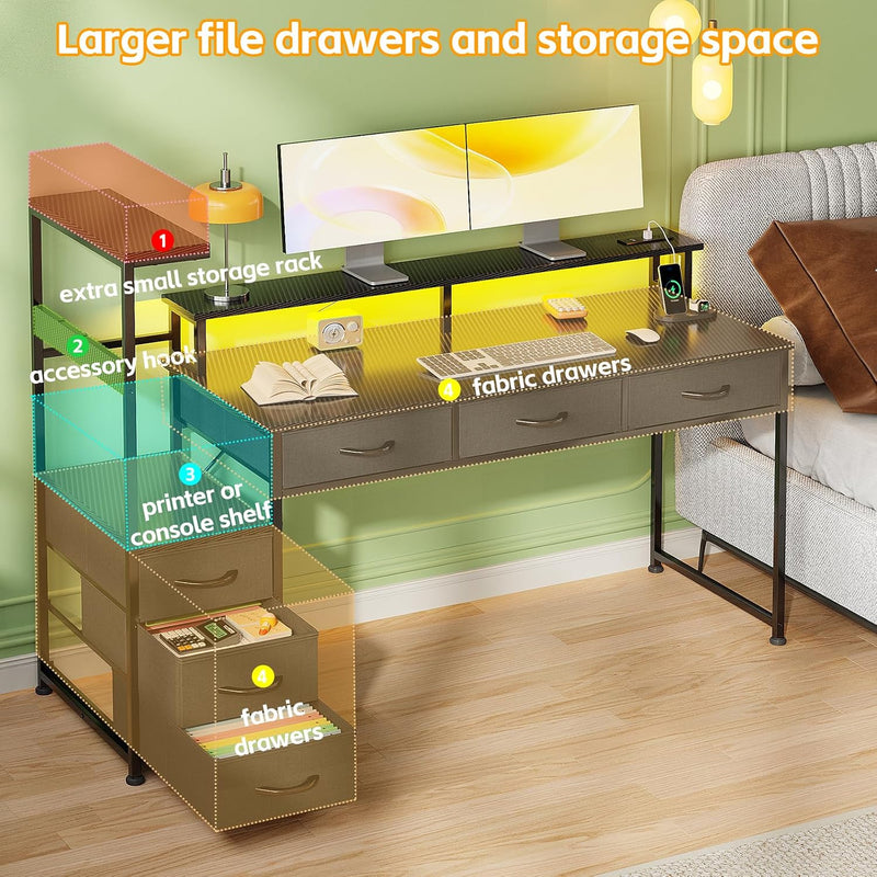 Computer Desk with 6 Fabric Drawers Reversible