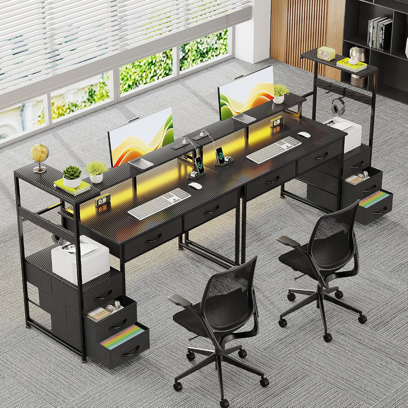 Computer Desk with 6 Fabric Drawers Reversible