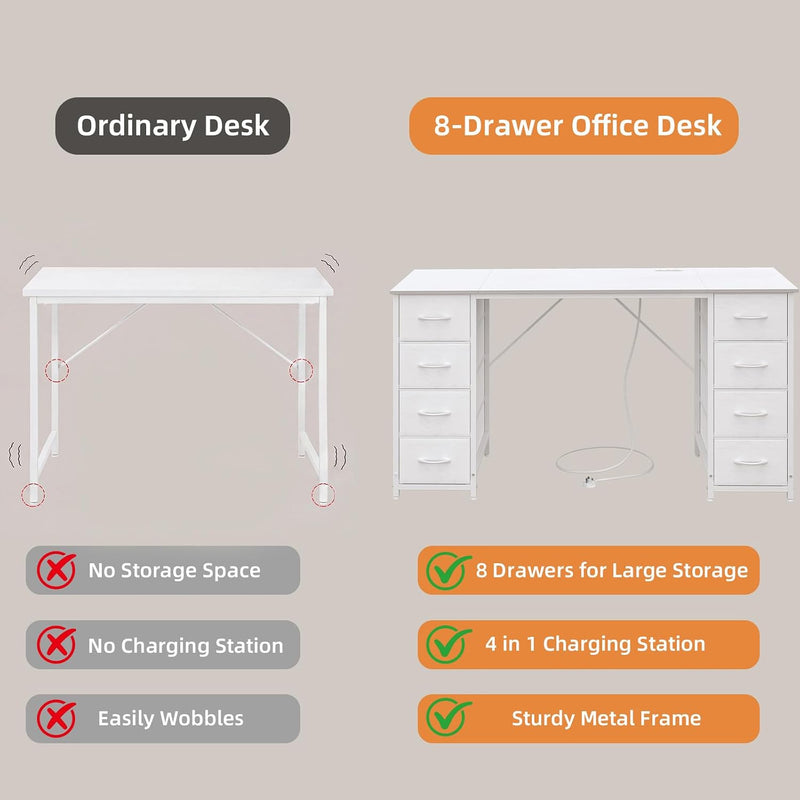 Computer Desk with 8 Fabric Drawers Home Office