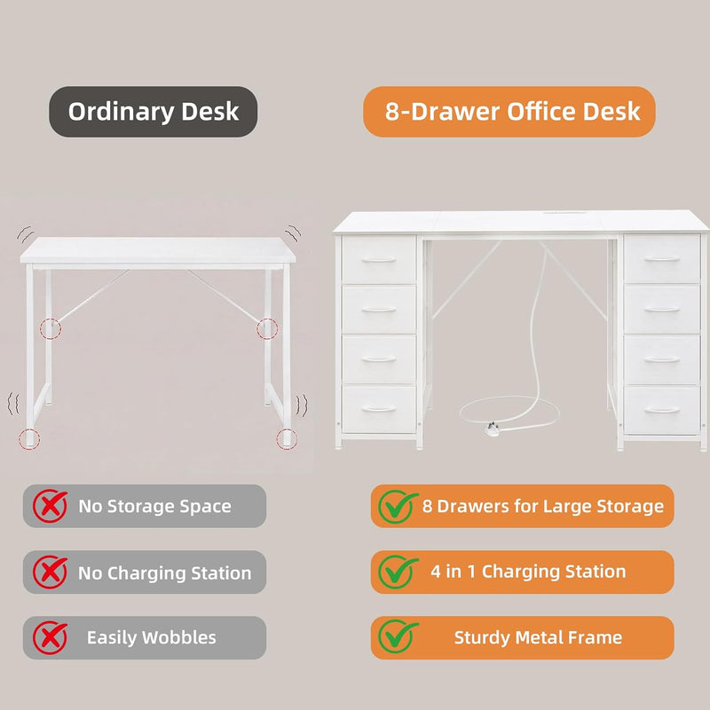 Computer Desk with 8 Fabric Drawers Home Office