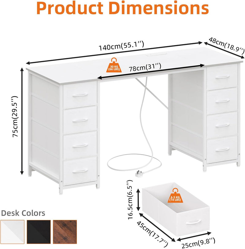Computer Desk with 8 Fabric Drawers Home Office