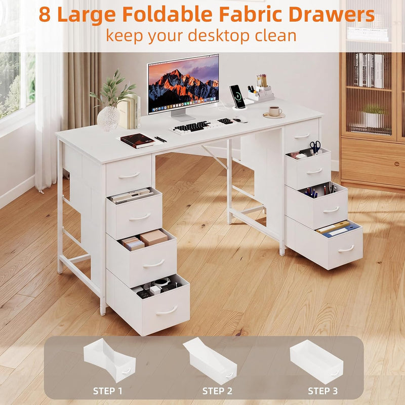 Computer Desk with 8 Fabric Drawers Home Office