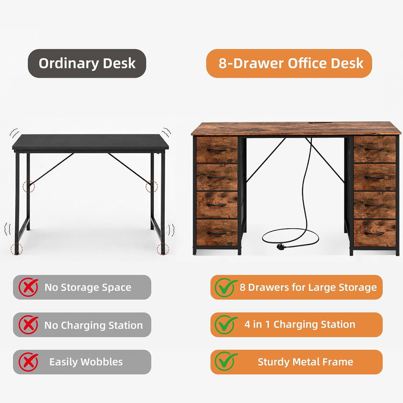 Computer Desk with 8 Fabric Drawers Home Office