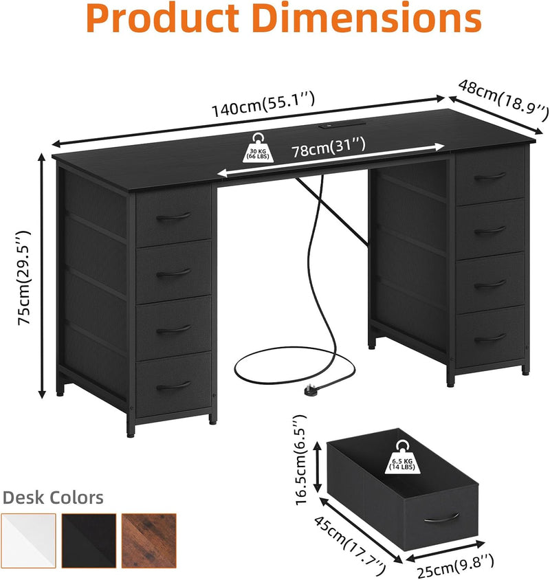 Computer Desk with 8 Fabric Drawers Home Office