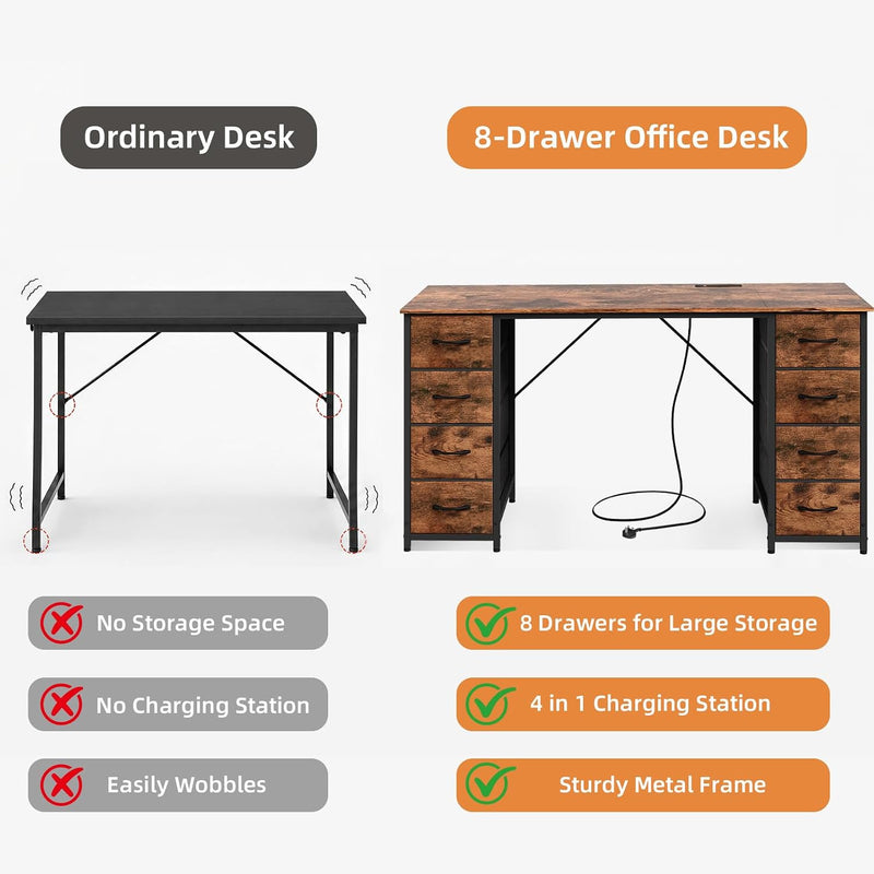 Computer Desk with 8 Fabric Drawers Home Office