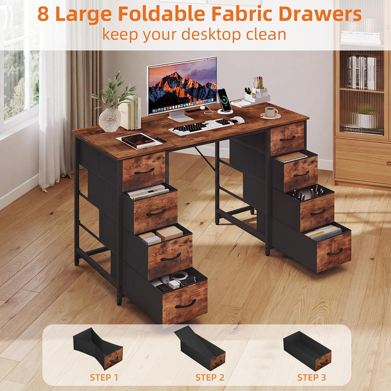 Computer Desk with 8 Fabric Drawers Home Office