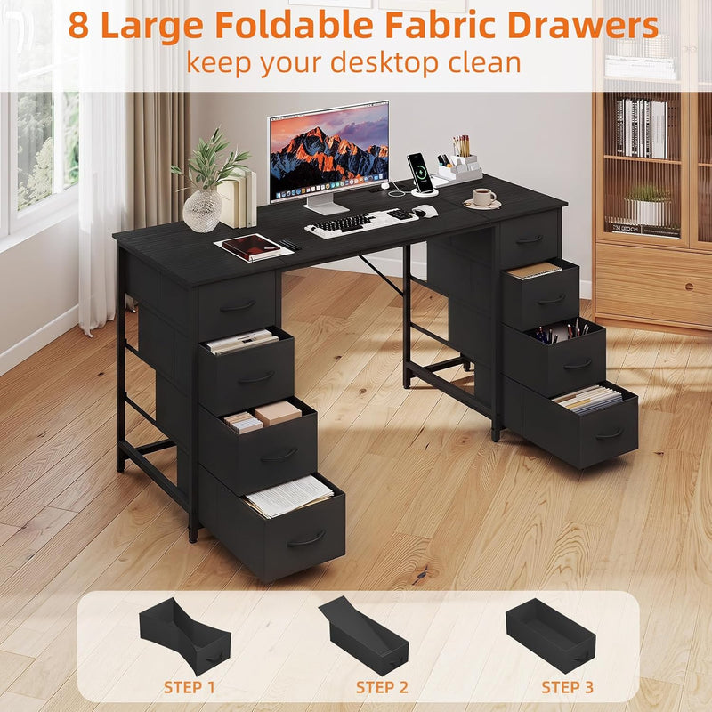 Computer Desk with 8 Fabric Drawers Home Office