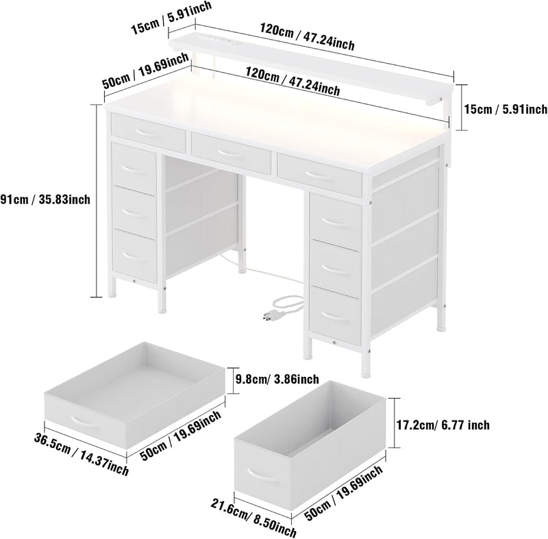 Computer Desk with 9 Drawers LED Light 120