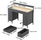 Computer Desk with 9 Drawers LED Light 120