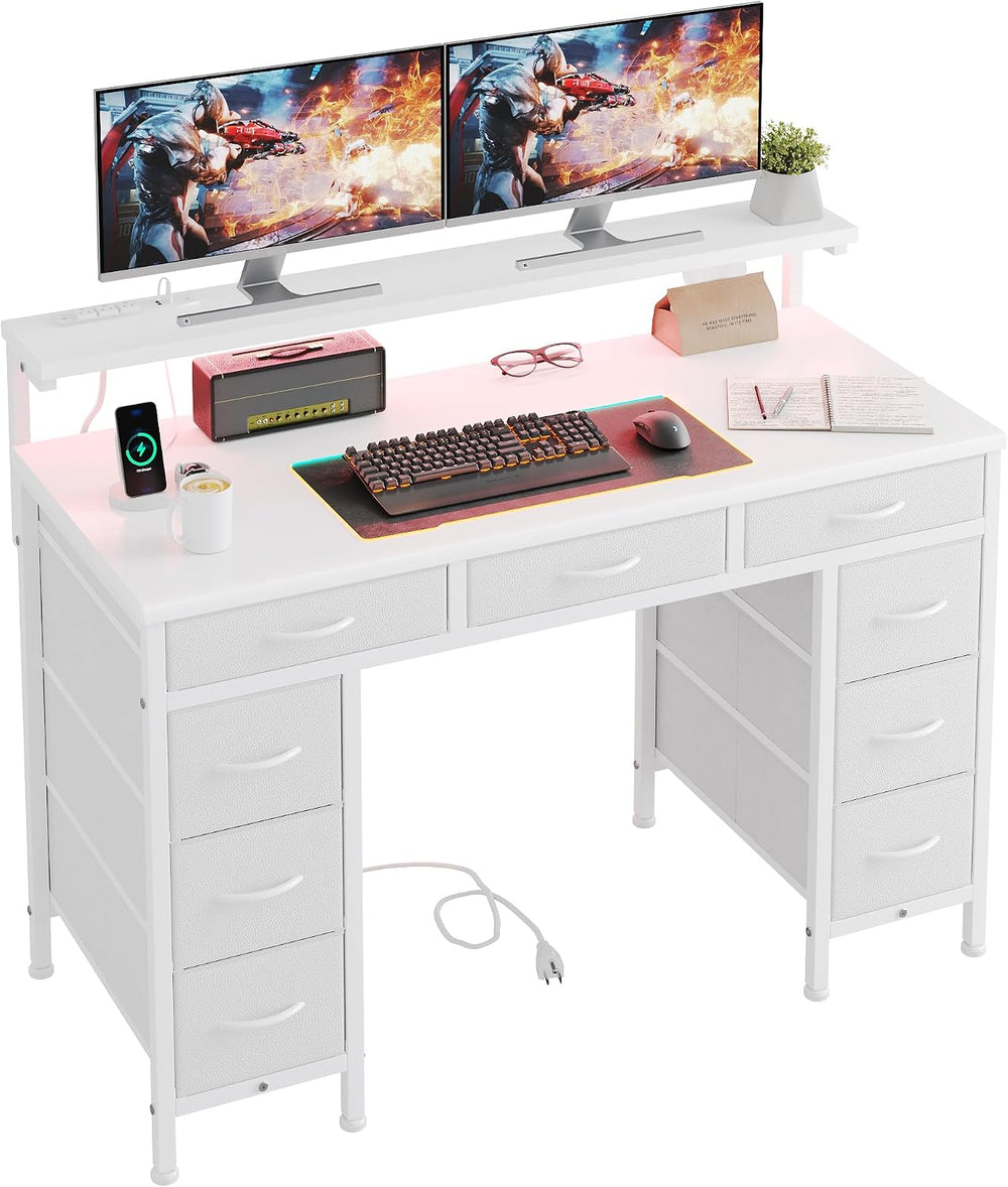 Computer Desk with 9 Drawers LED Light 120