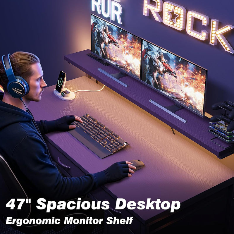 Computer Desk with 9 Drawers LED Light 120