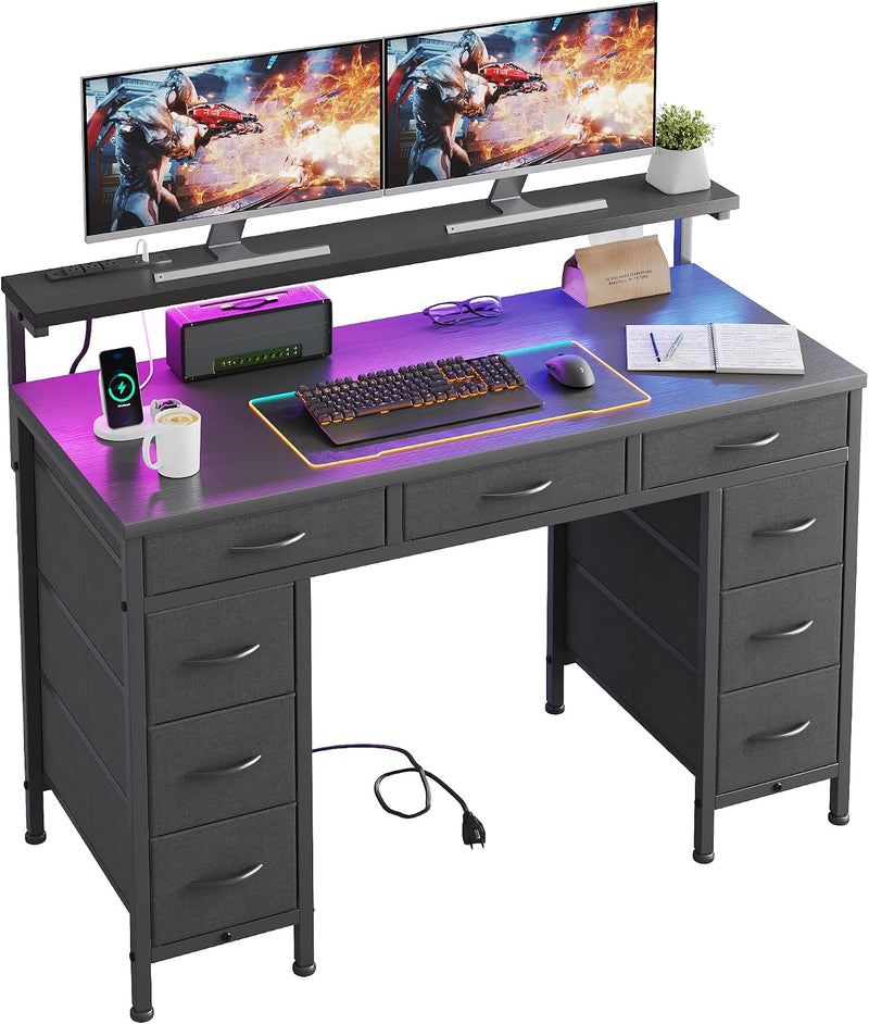 Computer Desk with 9 Drawers LED Light 120
