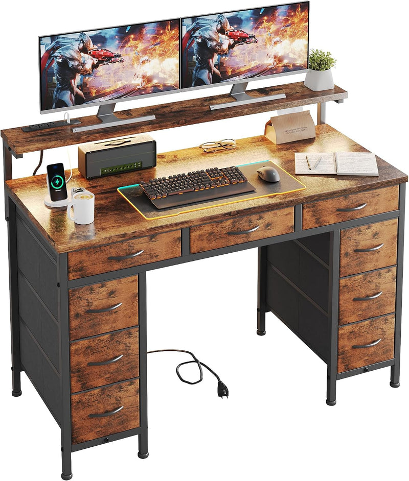 Computer Desk with 9 Drawers LED Light 120