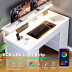 Computer Desk with 9 Drawers LED Light 120