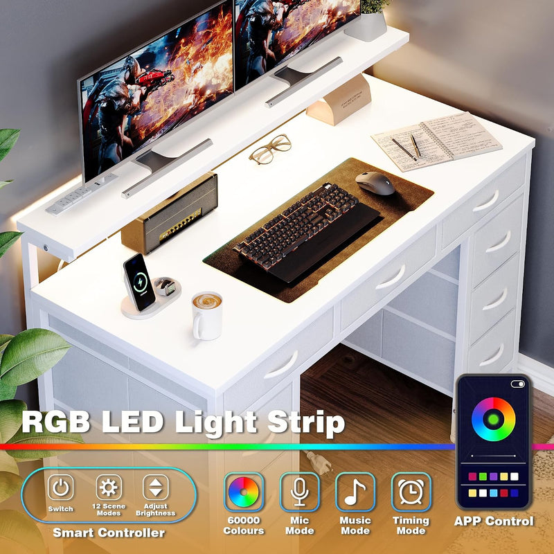Computer Desk with 9 Drawers LED Light 120