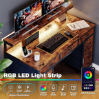 Computer Desk with 9 Drawers LED Light 120