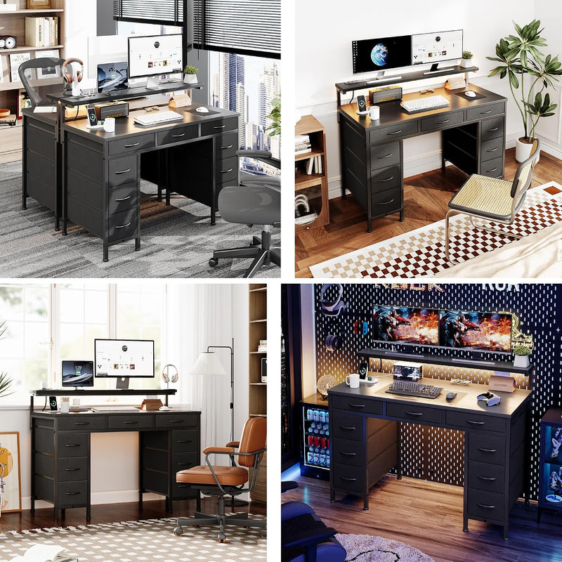 Computer Desk with 9 Drawers LED Light 120