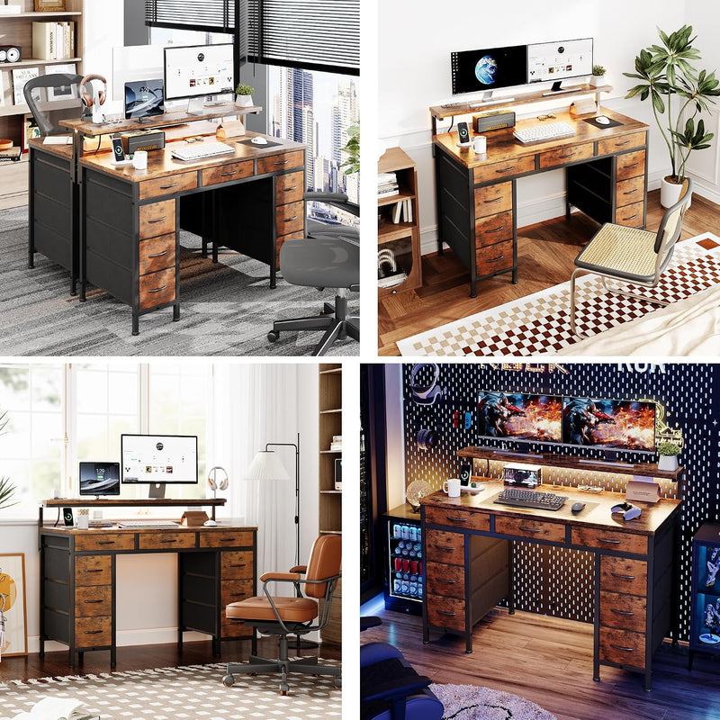Computer Desk with 9 Drawers LED Light 120