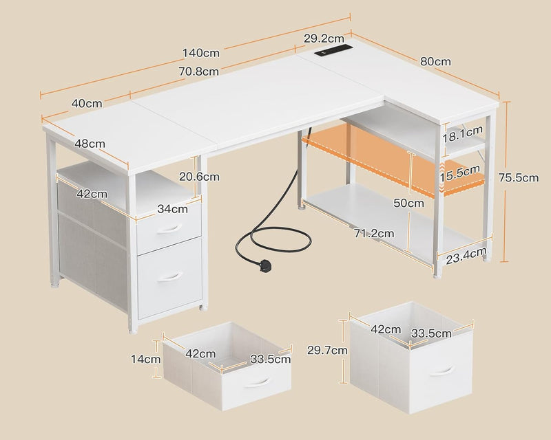 Corner Computer Desk with Drawers and Shelves