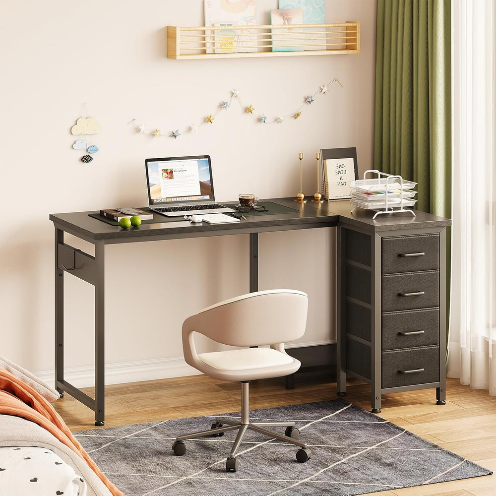 Small Corner Desk with Drawers for Home Office