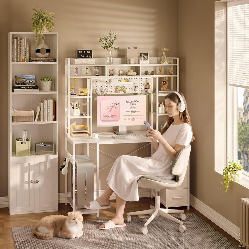 Computer Desk with Drawers Display Shelves