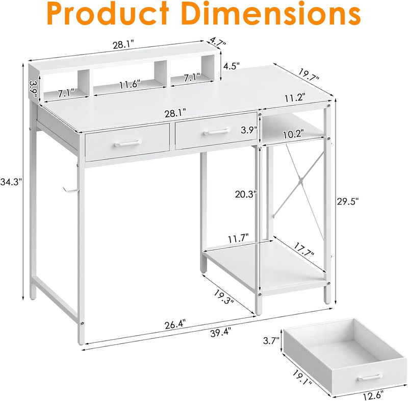 Computer Desk with Drawers Gaming Fixed Monitor Stand
