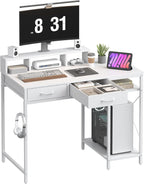 Computer Desk with Drawers Gaming Fixed Monitor Stand