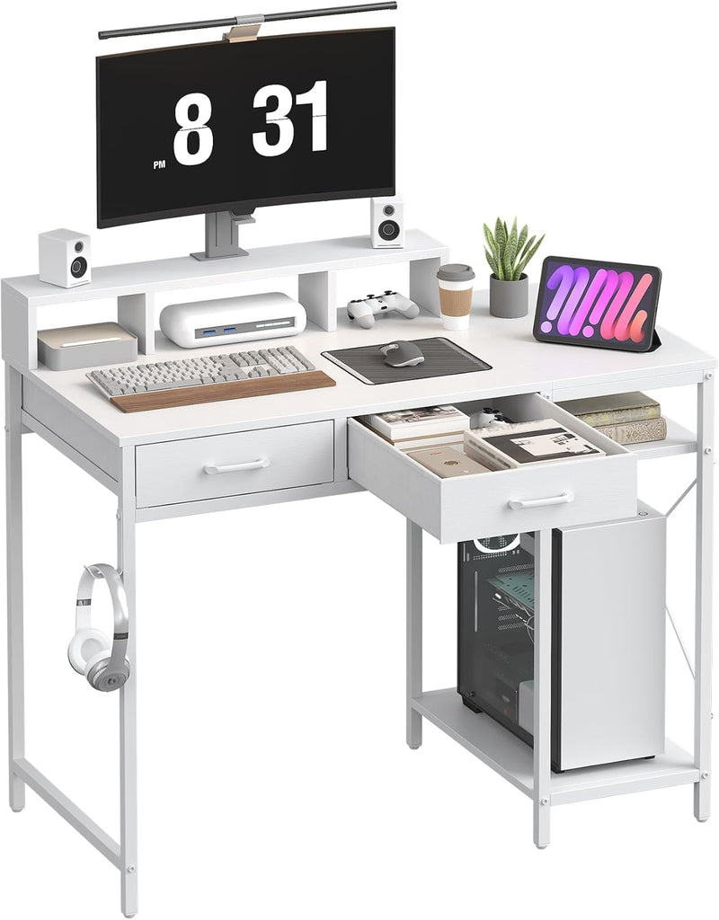 Computer Desk with Drawers Gaming Fixed Monitor Stand