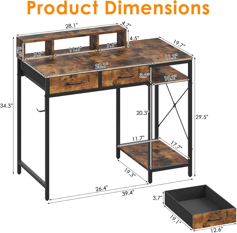Computer Desk with Drawers Gaming Fixed Monitor Stand