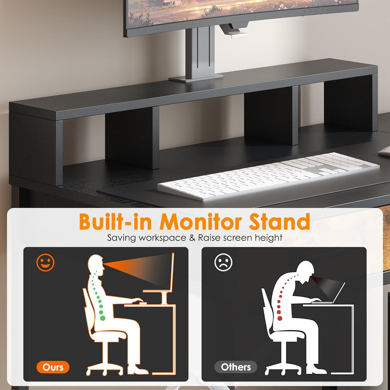 Computer Desk with Drawers Gaming Fixed Monitor Stand