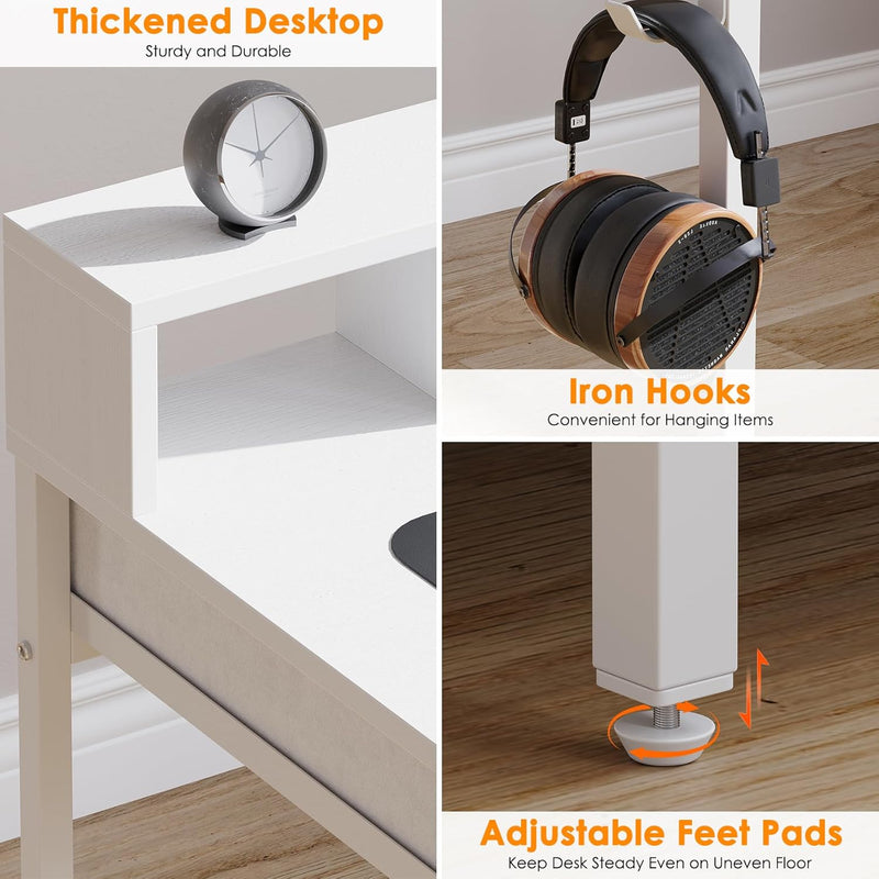 Computer Desk with Drawers Gaming Fixed Monitor Stand