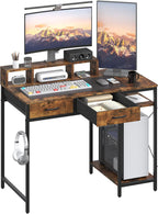 Computer Desk with Drawers Gaming Fixed Monitor Stand
